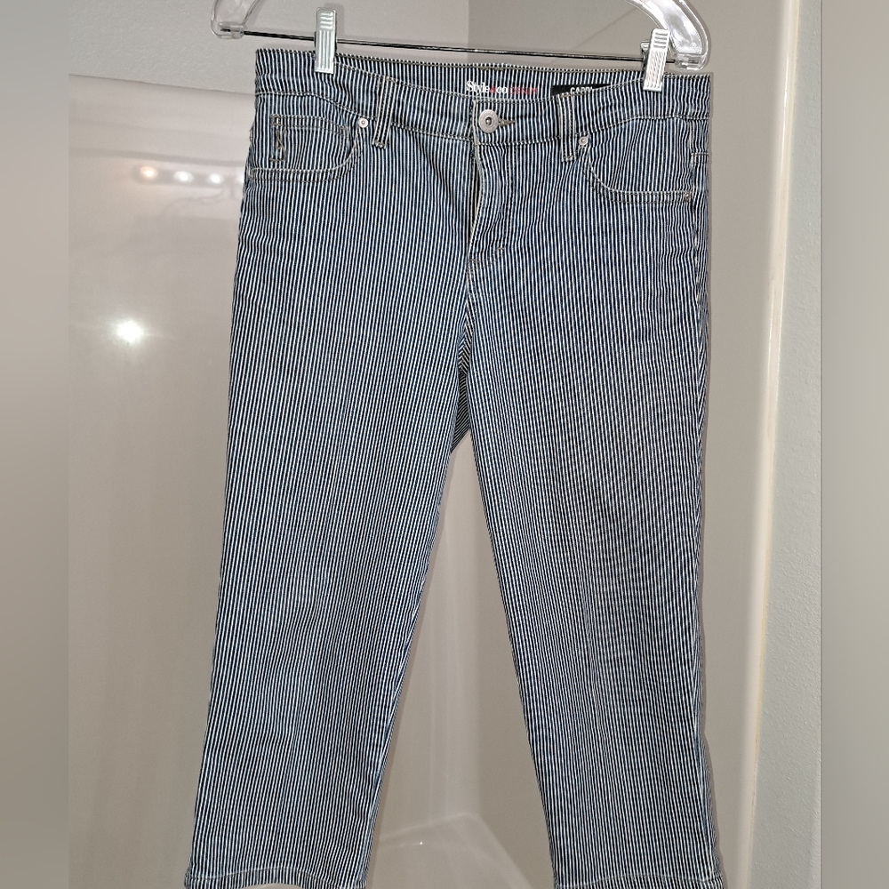 Classic Railroad Stripe Straight Leg Capri Jeans